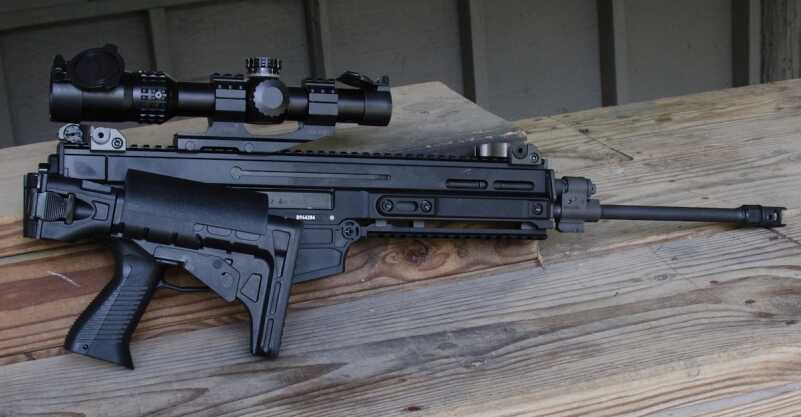 The stock of the 805 Bren S1 Carbine folds to the side and is adjustable for length of pull.