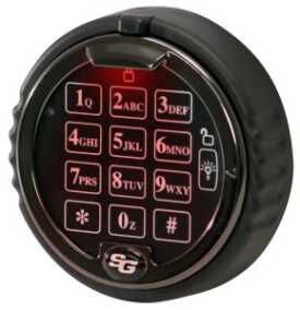An electronic lock features a keypad like that on your phone. This one also has a mechanical dial around the keypad.