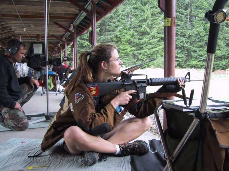 Journey Into Competitive Shooting: Ep. 6 High Power Rifle Seated position at 200 yards can vary from person to person, but with good technique, the shooter can be locked in solid. Notice the shooter's elbows are inside the knee on either side - on the flat spot just inside the knee and at the top of the shin.