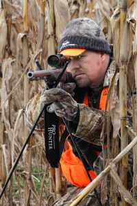 Deer will walk the rows of standing corn where available. Hunters can use the tall stalks as a natural blind to get close and intercept whitetails.