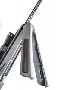 The integral bipod of the Steyr Scout folds down and forward.