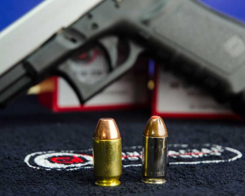 A .50-Caliber Glock? Full Review: Conversion Kit & Complete Gun Side-by-side, the .50 GI (left) is slightly shorter but certainly more rotund than the .45 ACP (right). Pressures of the .50 GI are similar to a +P .45 ACP.