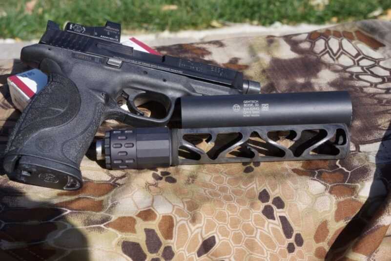 The GM-9 GEMTECH suppressor's baffle stack is shown here.