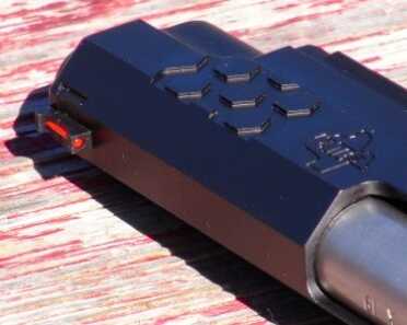 The bright red fiber optic front sight makes quick target acquisitions.