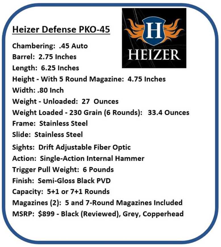 Heizer Defense PKO - 45 Defines Big Bore Slim