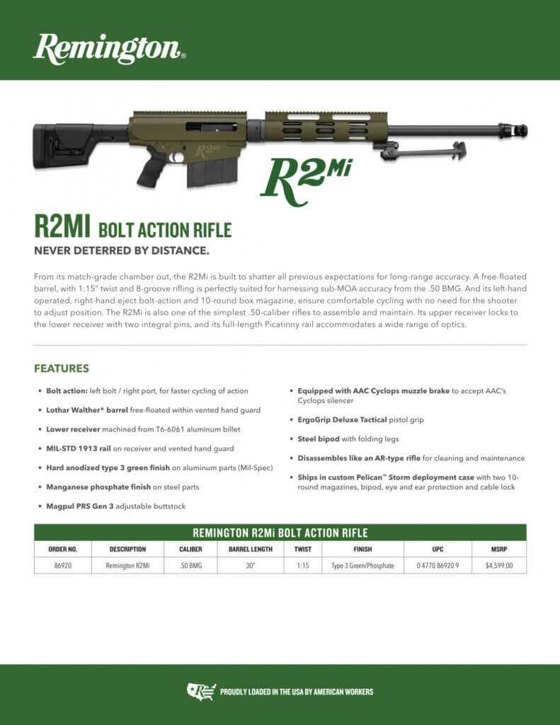 Remington Reintroducing Bolt-Action .50-Caliber Rifle as the R2MI Remington Reintroducing Bolt-Action .50-Caliber Rifle as the R2MI