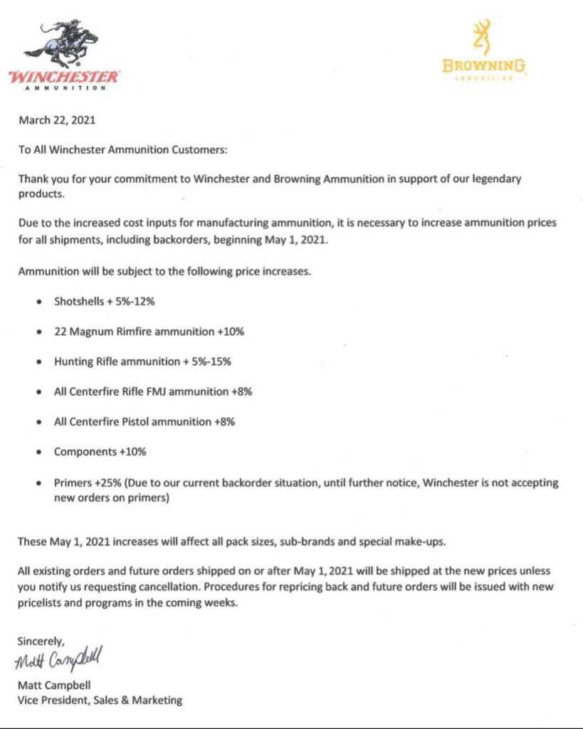 Winchester Announces Price Increases for Ammo, Including Backorders