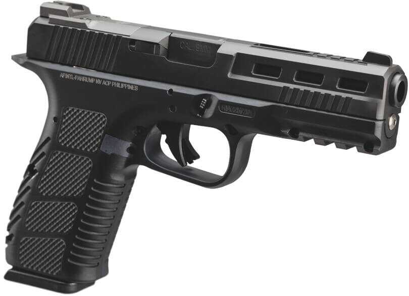 The upcoming Armscor and Rock Island Armory STK100 is a full-size, double-stack, striker-fired 9mm with an anodized alloy grip inspired by the 1911.