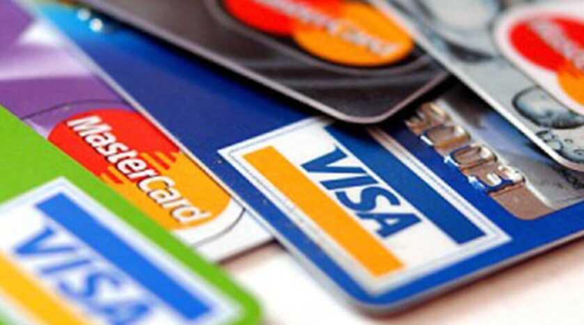 Credit cards splayed out.