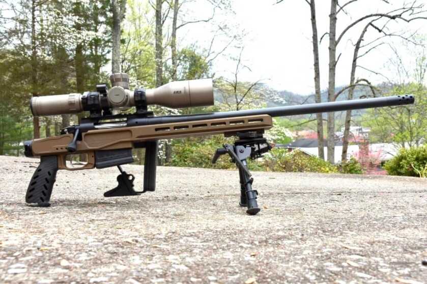 Another closeup photo of the Bergara MgLite with the stock folded.