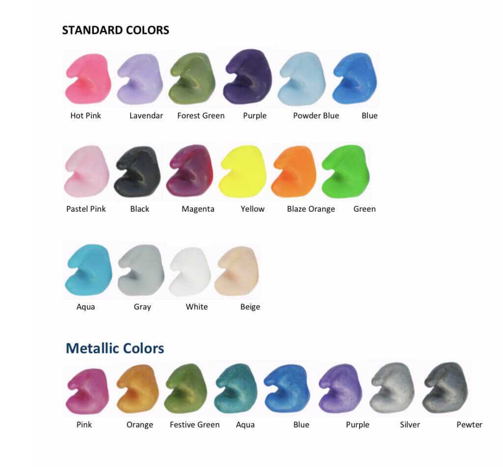 Trophy Ear offers a wide variety of colors for your custom ear pro.