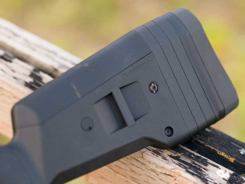 POF Tombstone 9mm closeup of the SGA stock on the left side.