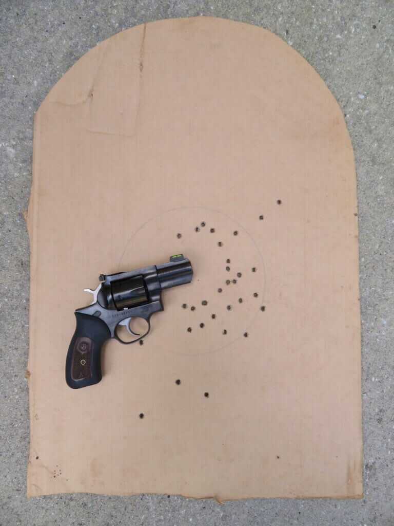 Ruger GP100 and tombstone target.