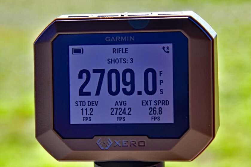 3 - Garmin Xero C1 Pro: The New King of Chronographs Garmin Xero C1 Pro Chronograph display showing shot velocity, average velocity, standard deviation and extreme spread