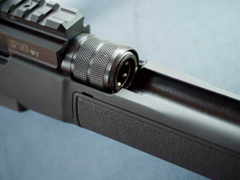 Close up view of the barrel collet. The gun is facing towards and to the right.