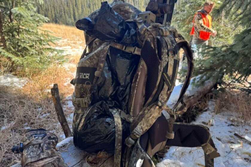 3 - Eberlestock Team Elk V2: Backcountry Hunting Pack Review! Meat carrying system cinched up holding my tent and sleeping bag nice and tight inside a trash bag