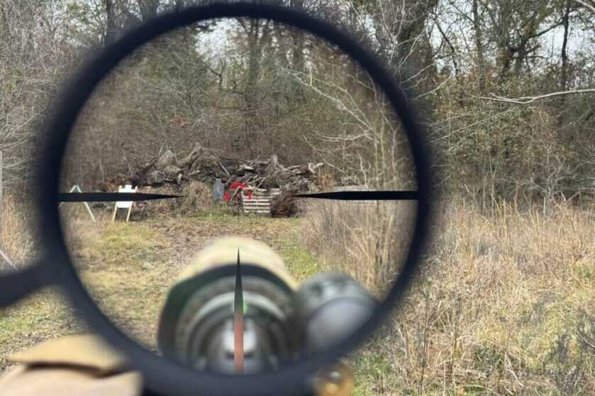 Reticle turned all the way up to level 6 brightness on an overcast afternoon