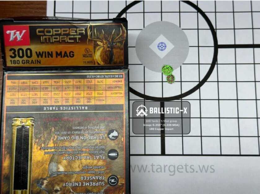 A 5-round group shows great accuracy from this rifle.