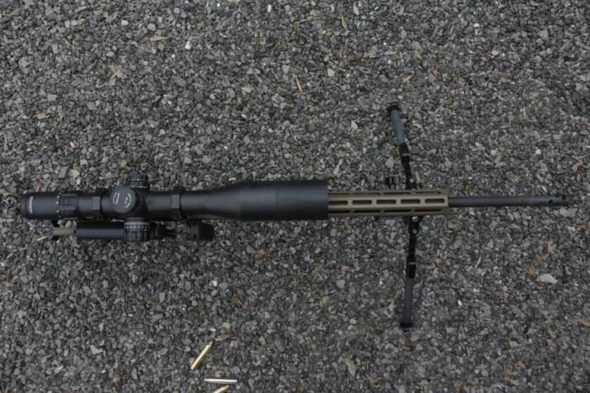 Top-down view of this rifle shows how compact it is with the stock folded.