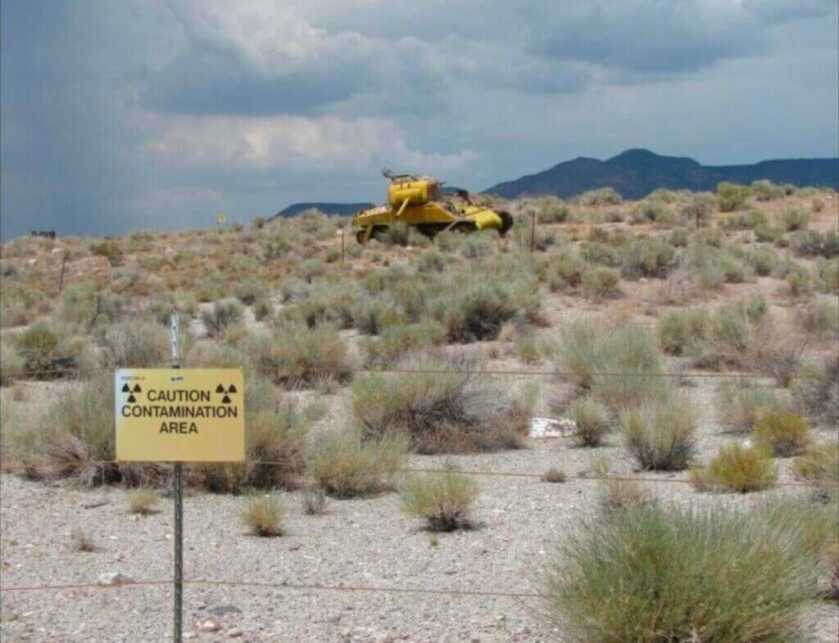 Yellow Sherman tank used for nuclear tests