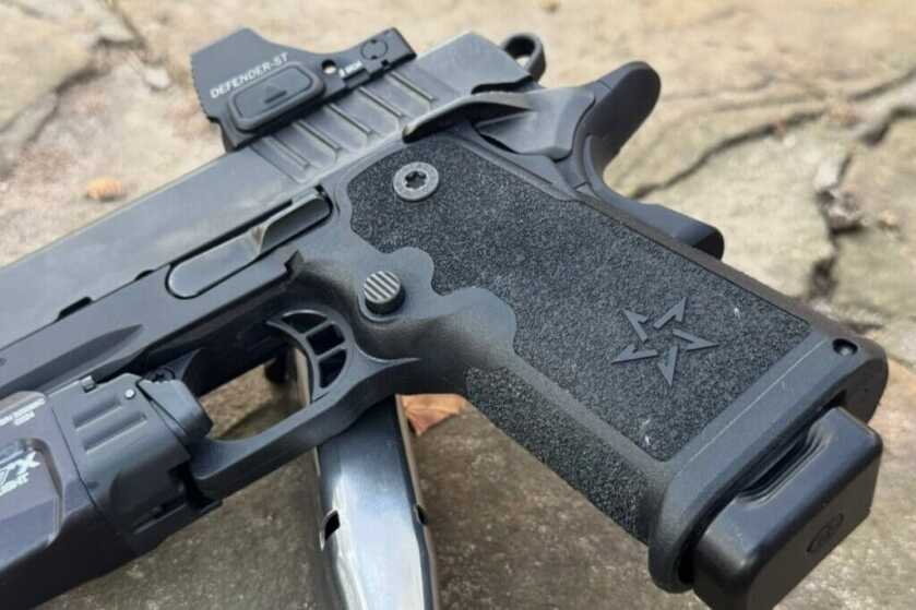 Textured grip on self-defense handgun