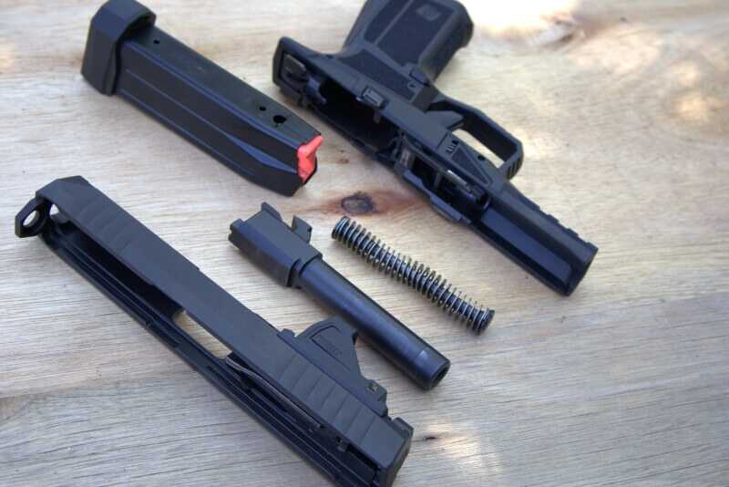 semi-auto pistol disassembled