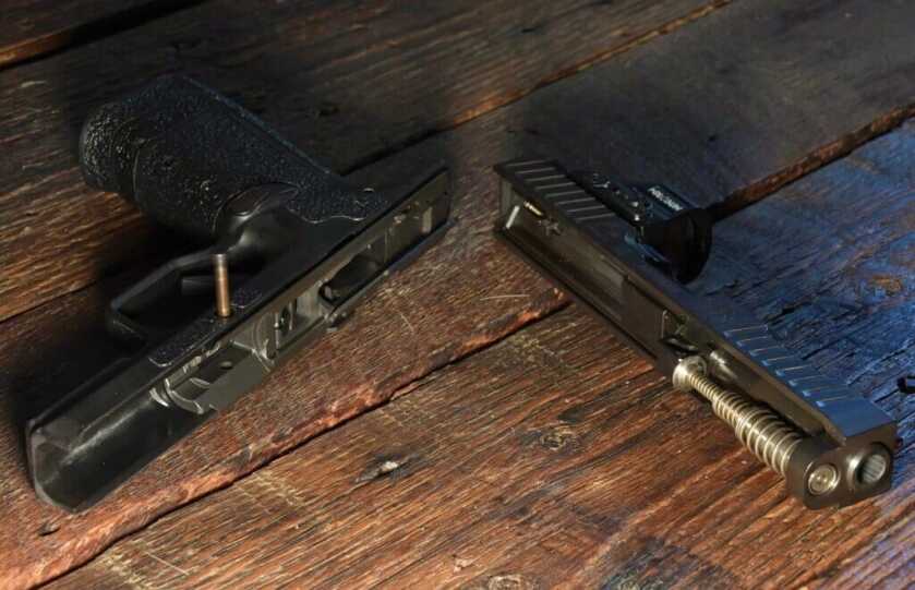 Slide removed from the Gen 2, Type B handgun shows how the barrel sits in the slide.