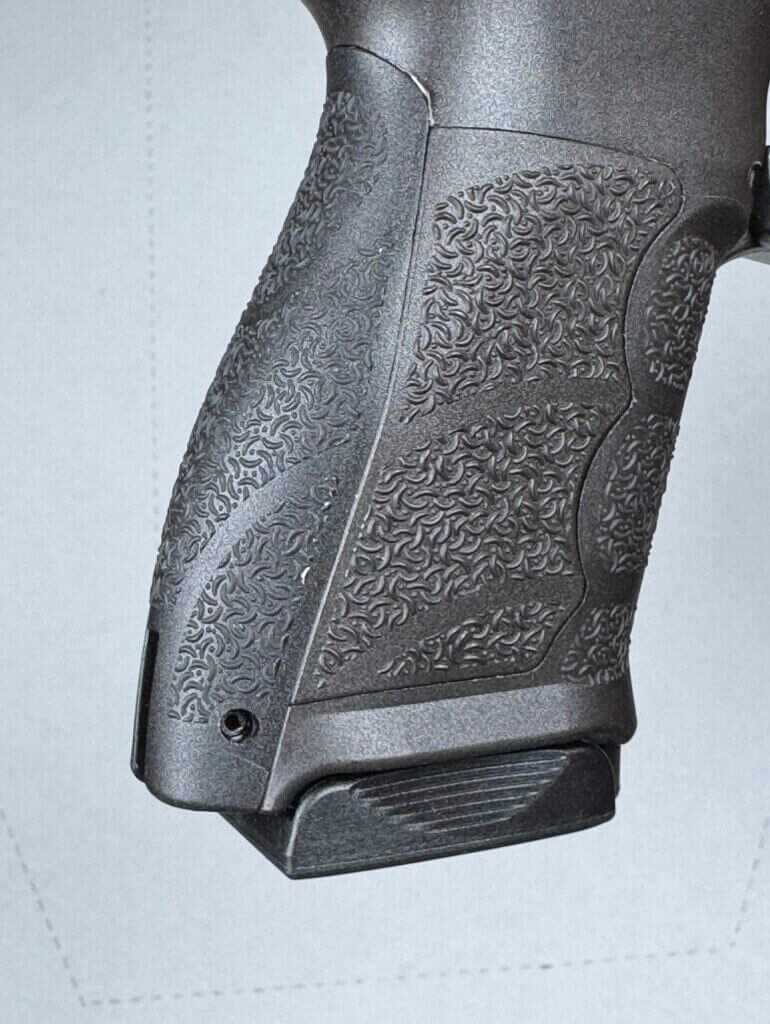 Closeup on textured pistol grip