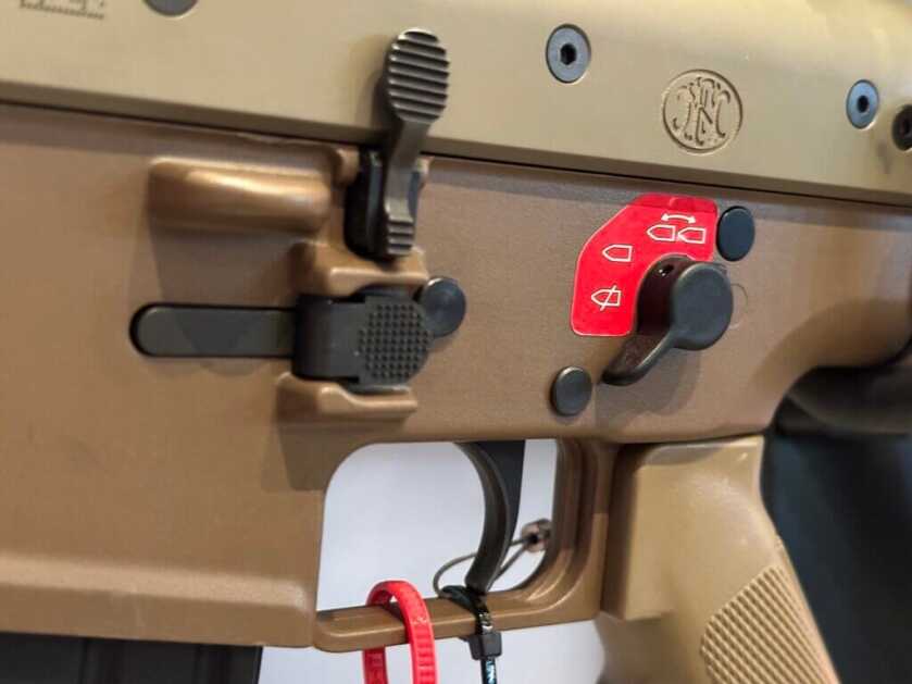 Closeup of the new SKR-C1 binary trigger from Franklin Armory. you can see the safety selector in the 3rd position which is binary.