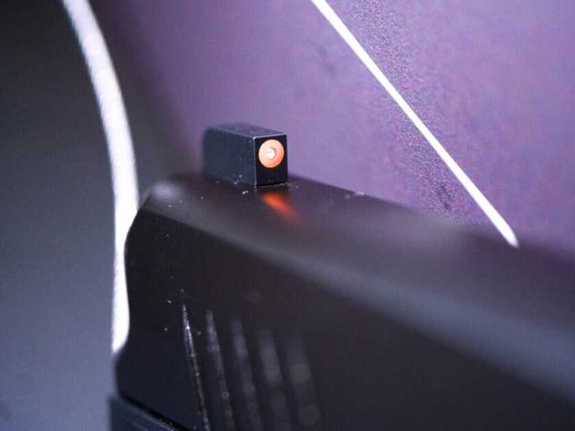 Close up of the front sight that is glow in the dark.