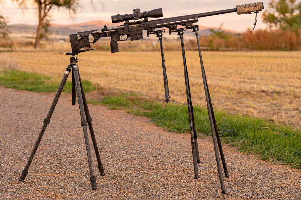 Three MDT CKYE Pods mounted on one rifle