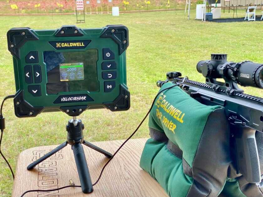 Rifle hooked up to VelociRadar at the range