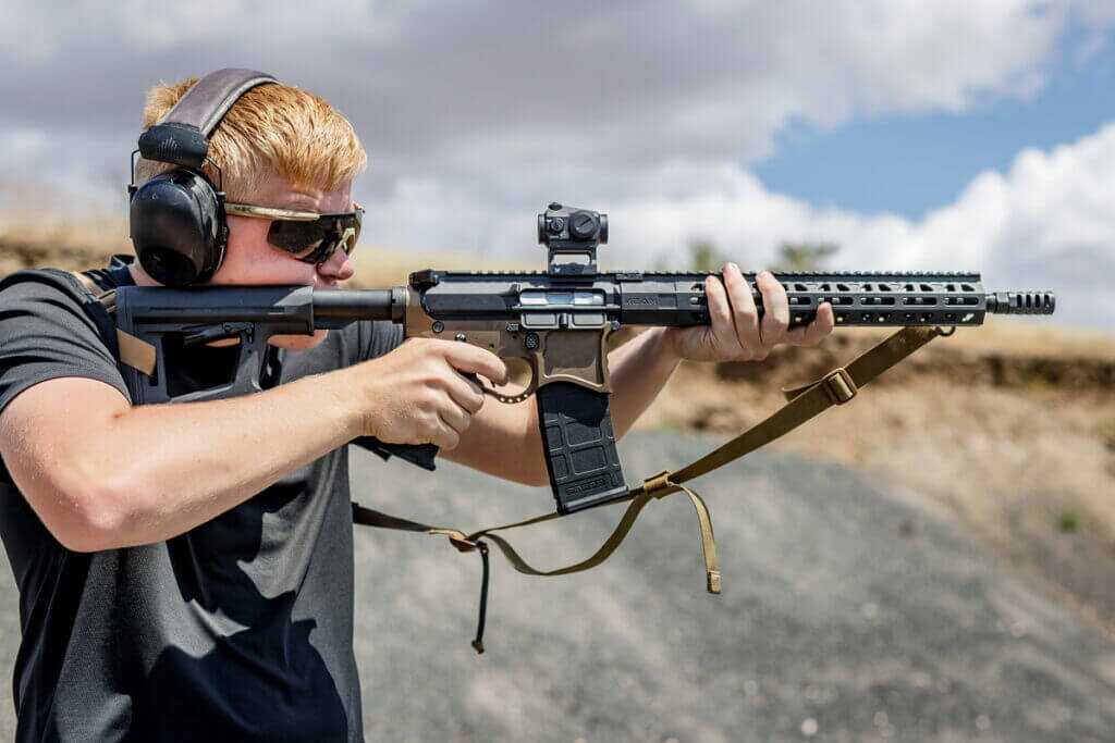 The new Vortex Optics Crossfire Green Dot mounted on a MEAN Arms Bearing Delay 9mm Upper Receiver on a Seekins Precision SP223 Lower.