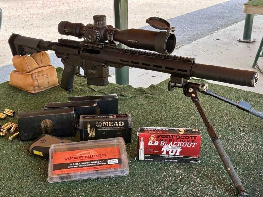 UP-10 8.6 Blackout on bipod and rear bag at the range for accuracy testing.