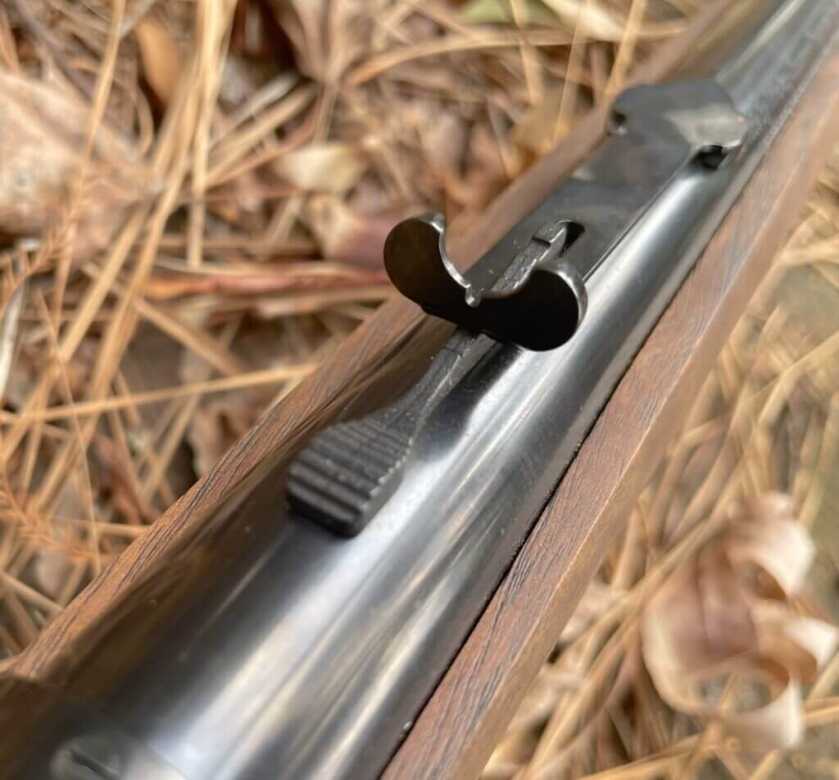 Winchester Model 94 rear sight adjustable semi buckhorn detail