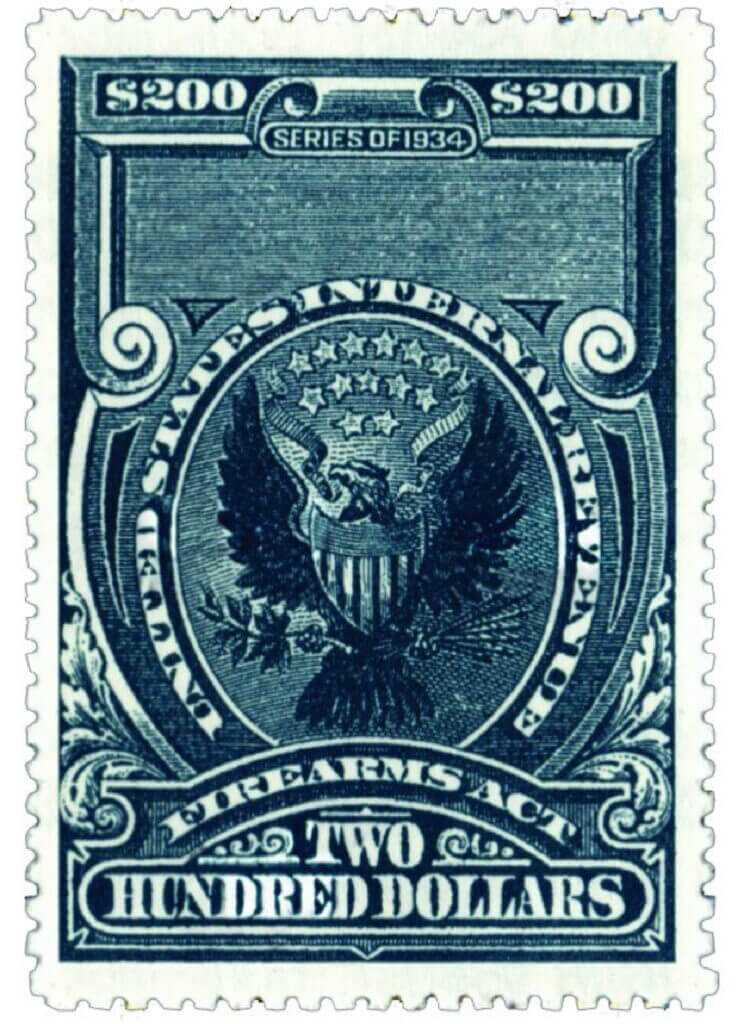 NFA 200 dollar tax stamp historic document close up