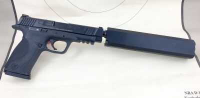 The M&P 45 Threaded shown here with a SilencerCo Osprey 45. The flat-sided suppressor paired well with the M&P, adding nothing to the width of the whole package. 
