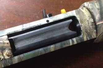 The loading gate after 500 rounds shows a few marks from the shells.