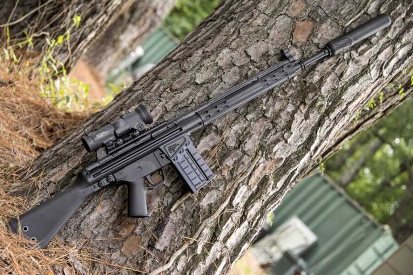 Century C308 rifle fitted with a suppressor during a 1,000-round torture test