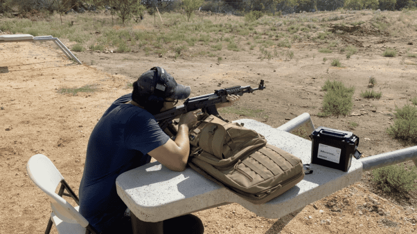 Shooter testing Zastava M70 ZPAP AK-47 rifle from the bench