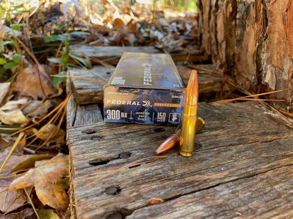 Federal Power Shok 300 Blackout 150 grain ammunition box and cartridges
