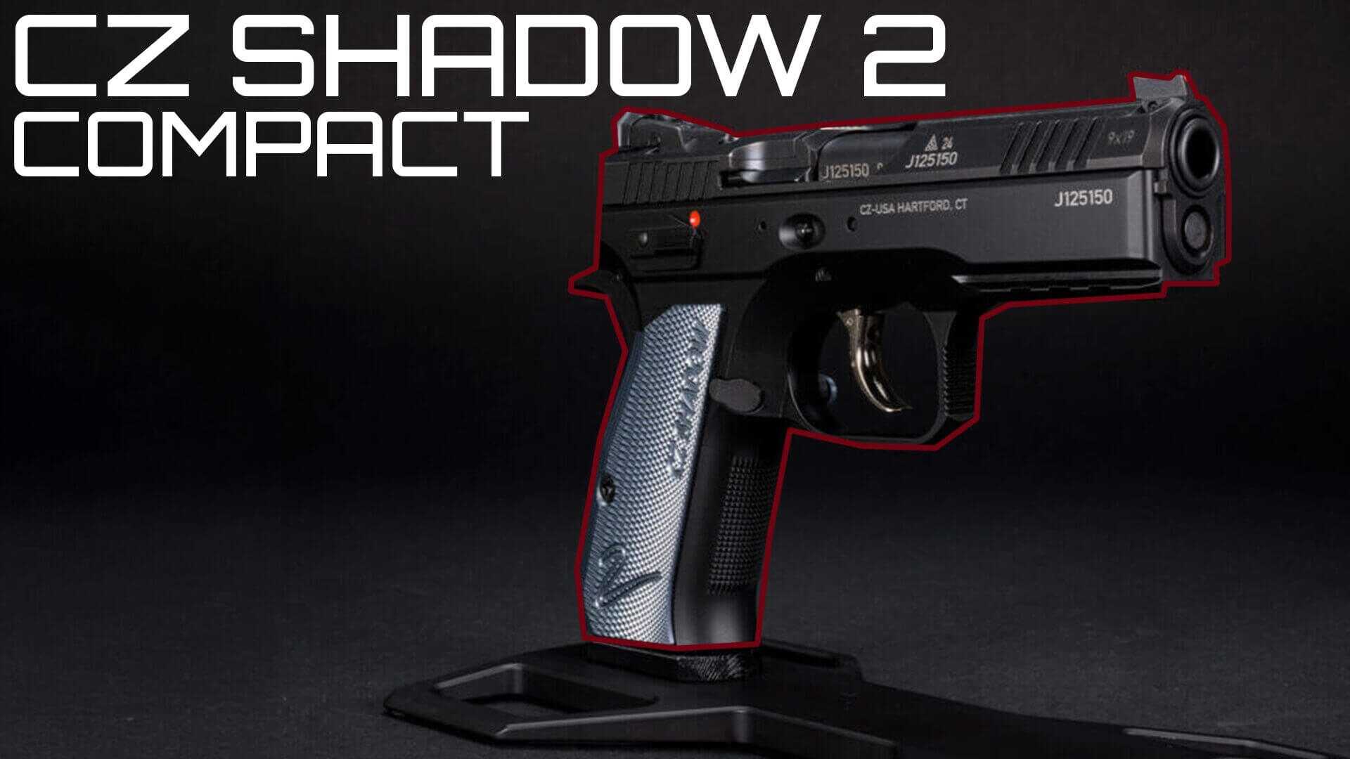 CZ Shadow 2 Compact 9mm pistol on a display stand