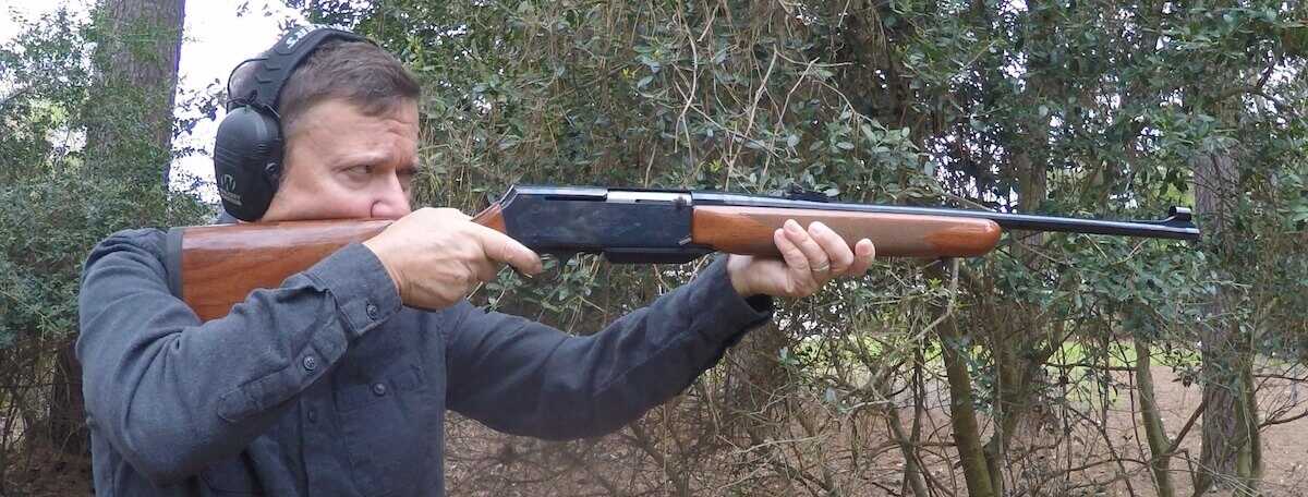 Hunter shooting a Browning BAR Mk II Safari semi auto rifle offhand