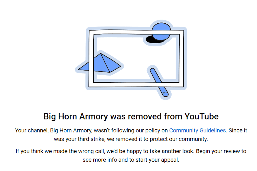 Big Horn Armory is deplatformed from Youtube.