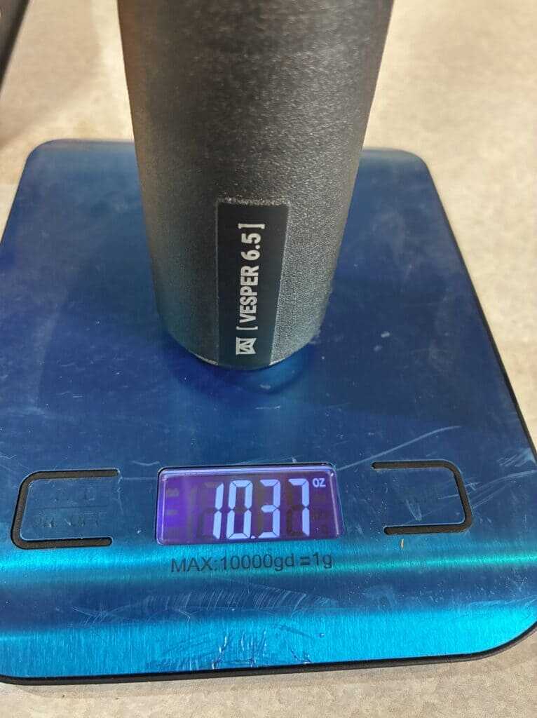 Tenet Vesper 6.5 suppressor weighing 10.37 oz with the included thread protector