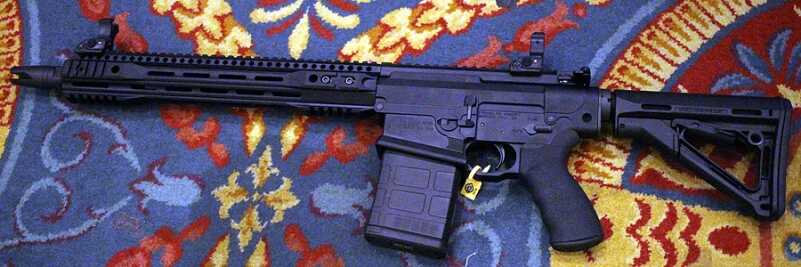 Binary Trigger Fires on Pull & Release - Also Militia .308/7.62 AR - Franklin Armory - Shot Show 2016 The barrel is 14.5 inches long, and the break is pinned in place, which brings it to the legal limit.