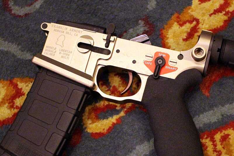 Binary Trigger Fires on Pull & Release - Also Militia .308/7.62 AR - Franklin Armory - Shot Show 2016 Bang-bang. And if you don't want to fire that second shot, just hold the trigger back and engage the safety.