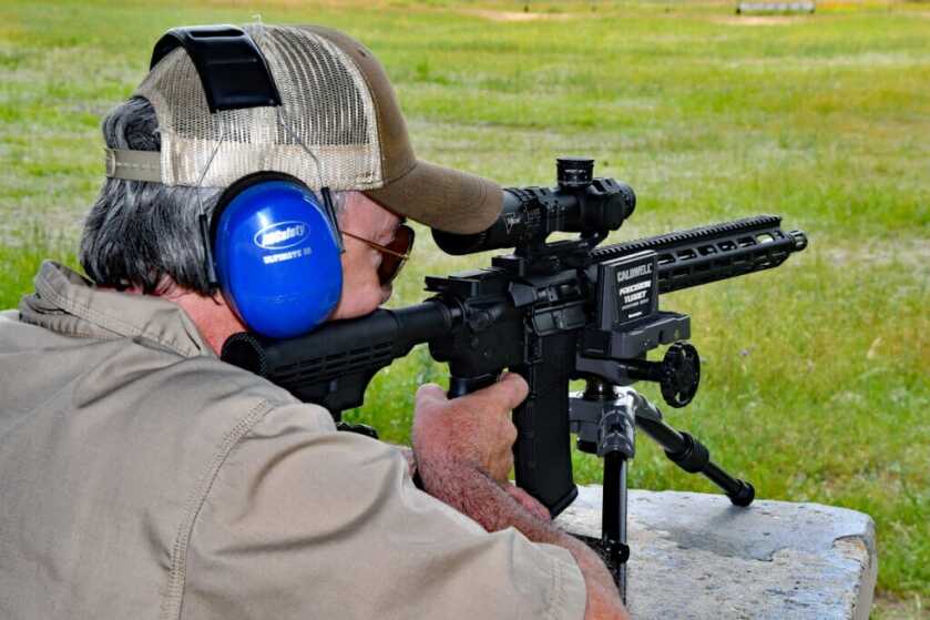 Author shooting M&P 15 Sport II with Caldwell Precision Turret rest.