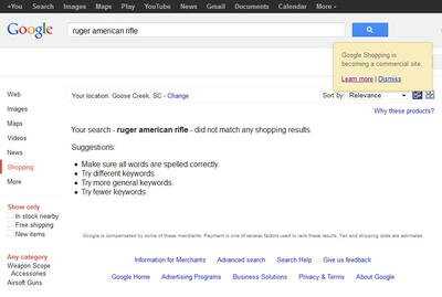 Google Bans Guns in Shopping - Good News for Stocking Gun Dealers