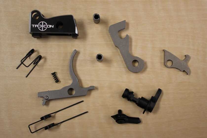 Tac-Con 3MR assisted reset trigger parts laid out before installation in an AR-15